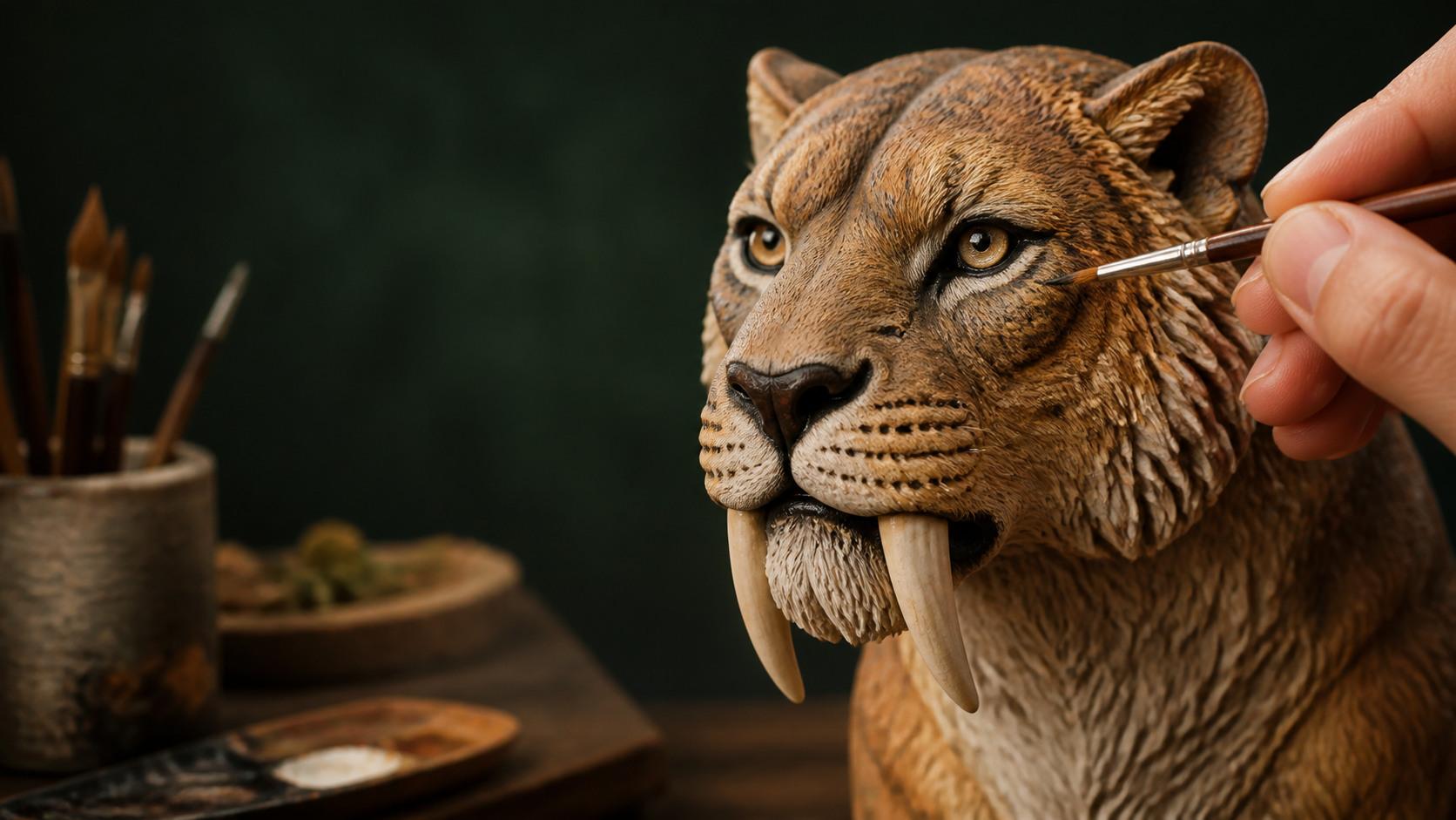 An animal figure in a curated setting