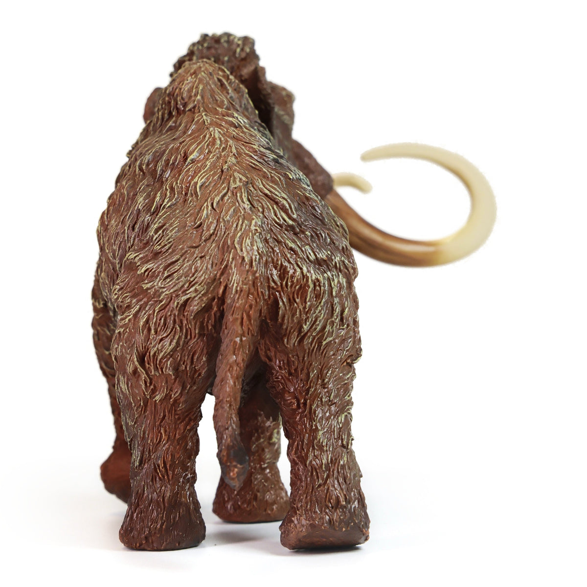 Woolly Mammoth Figure, rear three-quarter view on a white background