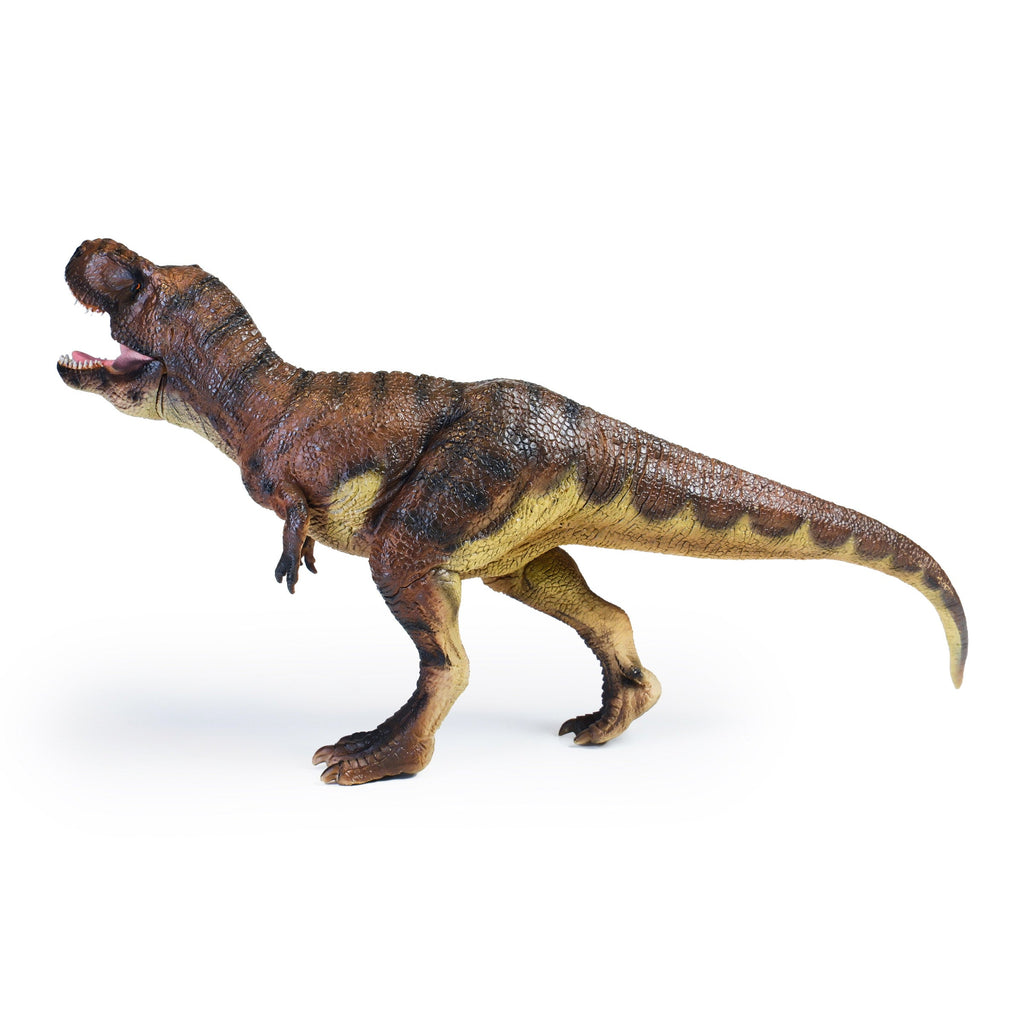 Brown Walking T. Rex Figure, left-side view on a white background