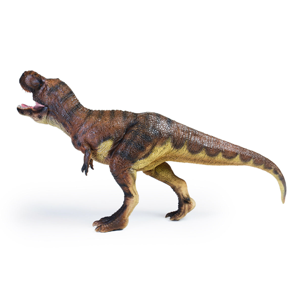 Brown Walking T. Rex Figure, left-side view on a white background