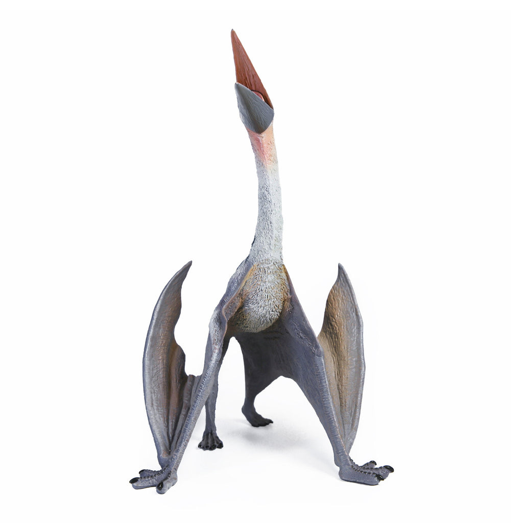 Blue Quetzalcoatlus Figure, front view on a white background