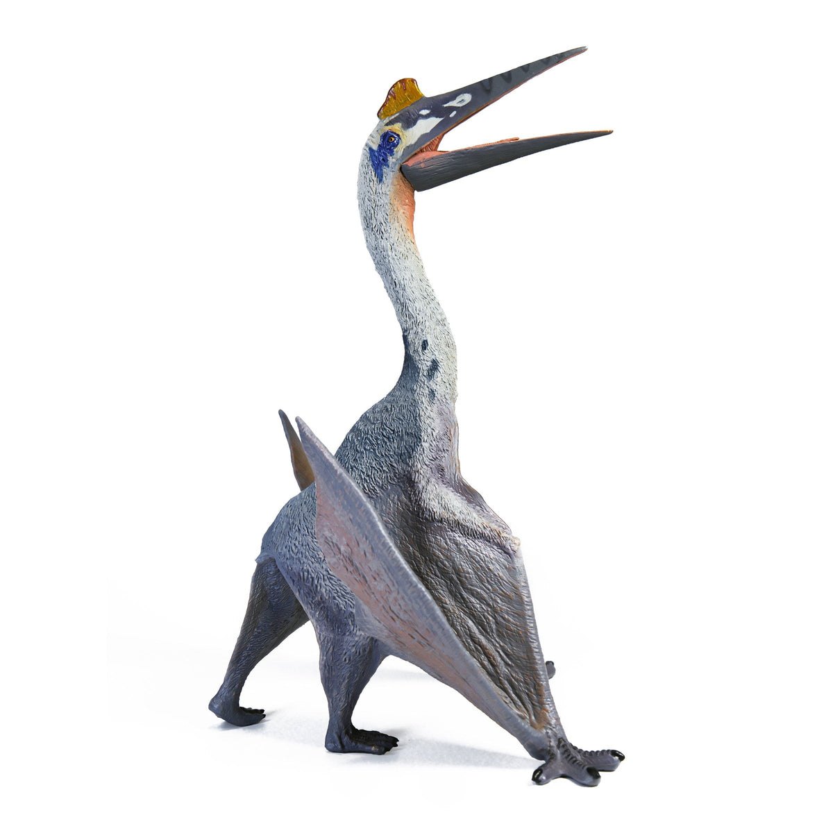 Blue Quetzalcoatlus Figure, right-side view on a white background