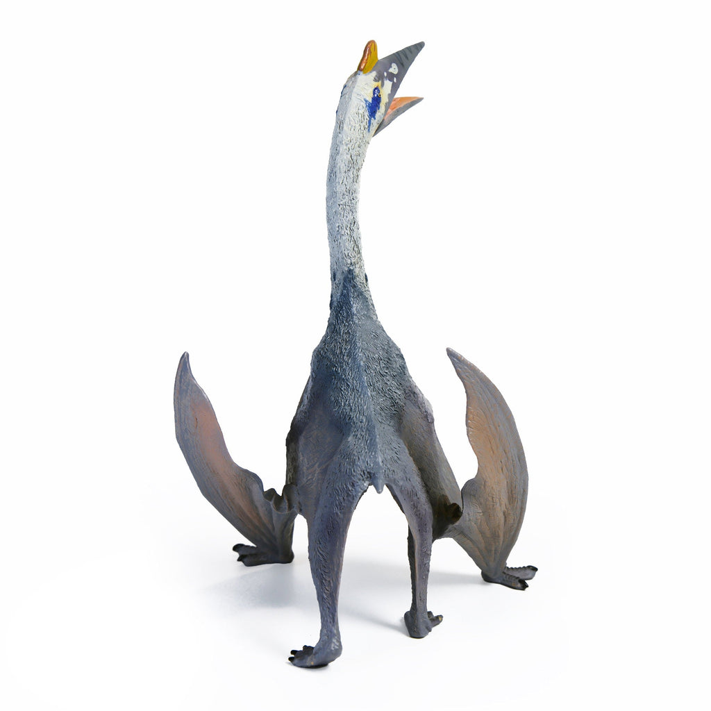 Blue Quetzalcoatlus Figure, rear view on a white background