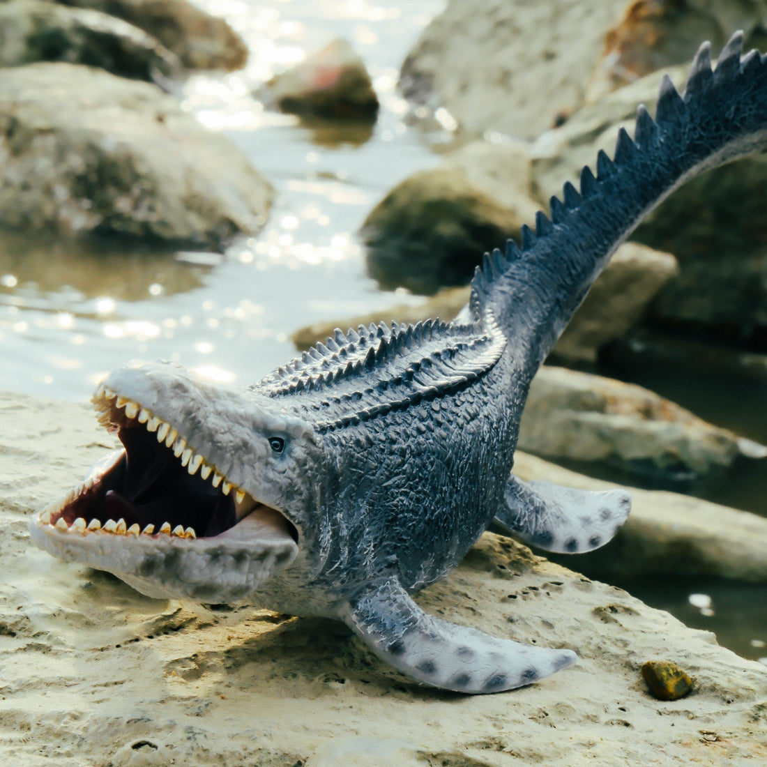 Mosasaurus Figure, displayed in a natural scene