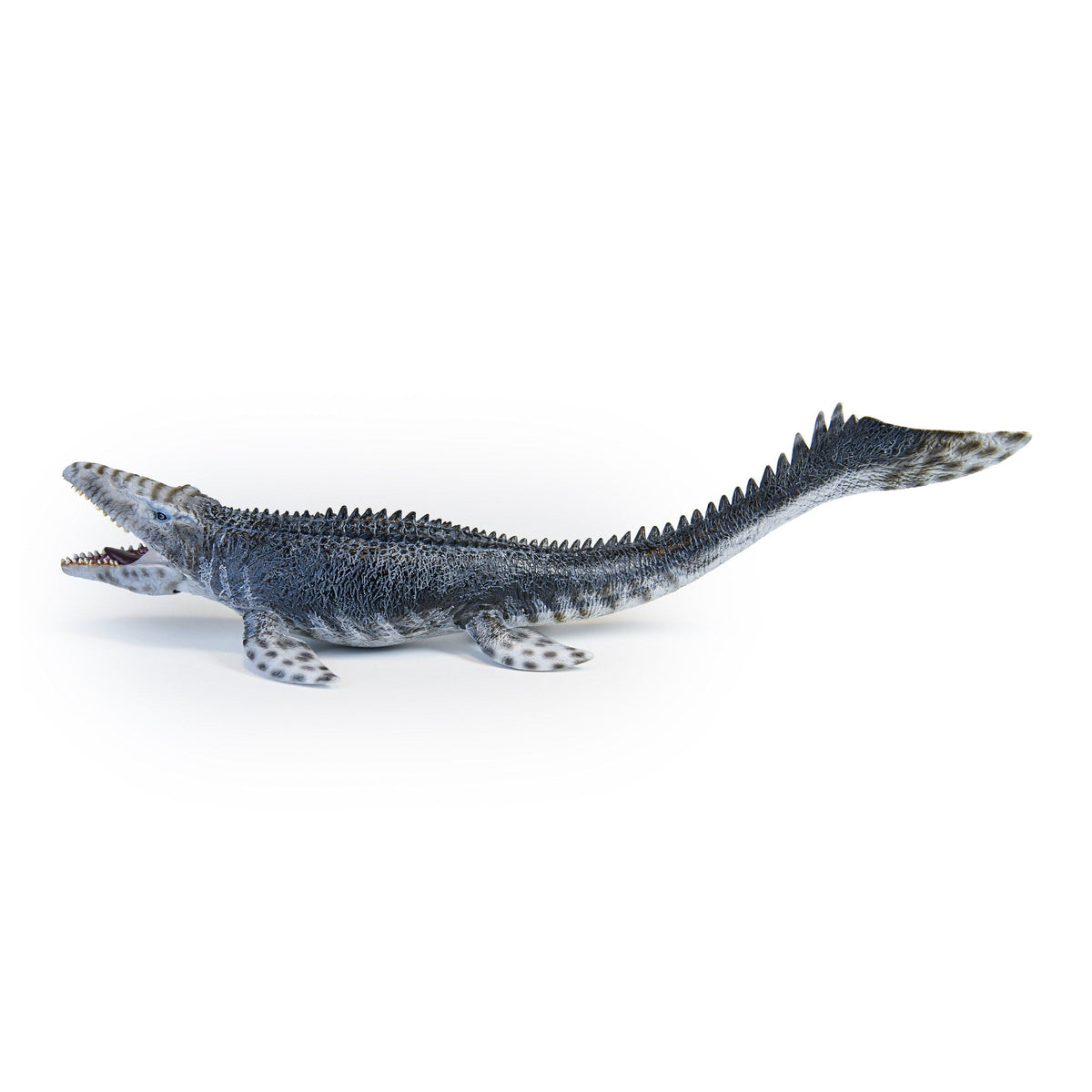 Mosasaurus Figure, left-side view on a white background
