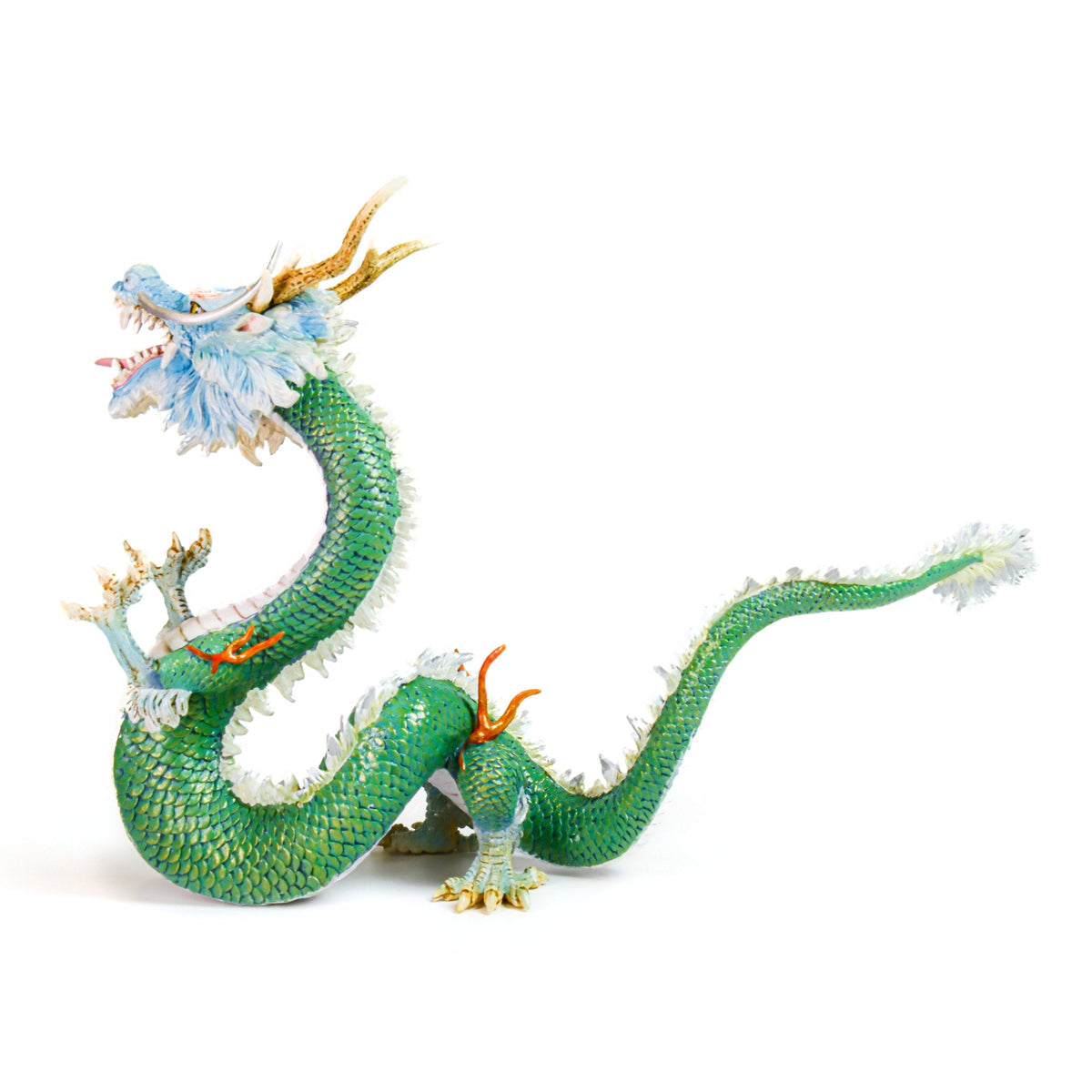 Premium Chinese Dragon Sculpture, left-side view on a white background