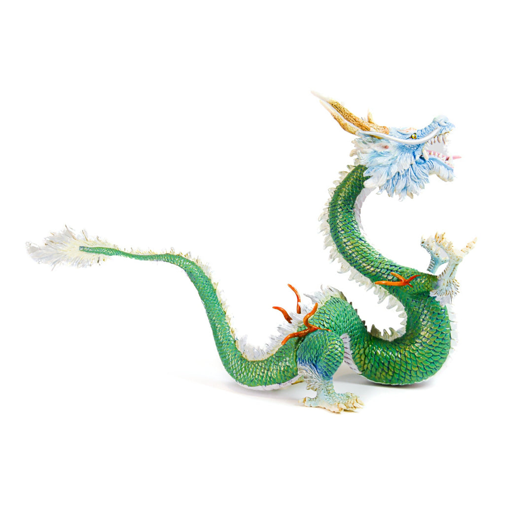 Premium Chinese Dragon Sculpture, right-rear view on a white background