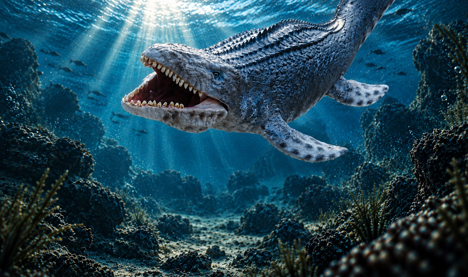 faunov Mosasaurus figure in an underwater scene for the Ancient Oceans collection